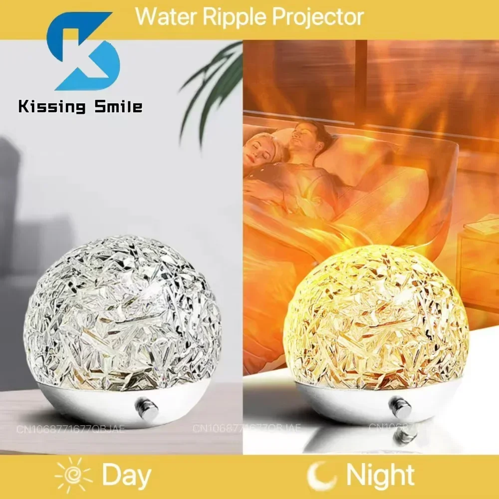 Led Aurora Light Projector Crystal Lamp Mood Dynamic Water Ripple Night Decoration Home Bedroom Aesthetic Atmosphere Holiday