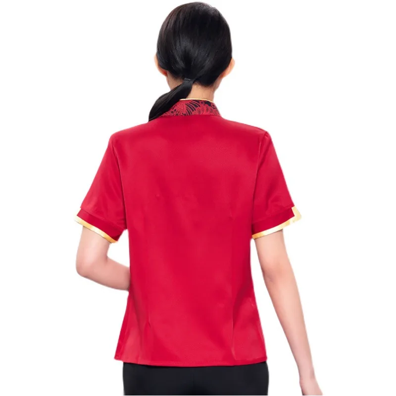 Cameriere dell'hotel Uniforme da lavoro Manica corta Unisex Stile cinese Catering Agriturismo Ristorante Dipendente Estate Autunno Top