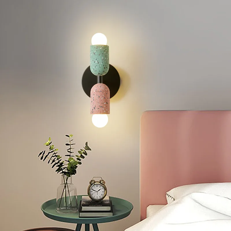 Japanese Wabi Sabi style bedroom bedside wall lamp creative designer homestay retro Memphis cement wall lamp