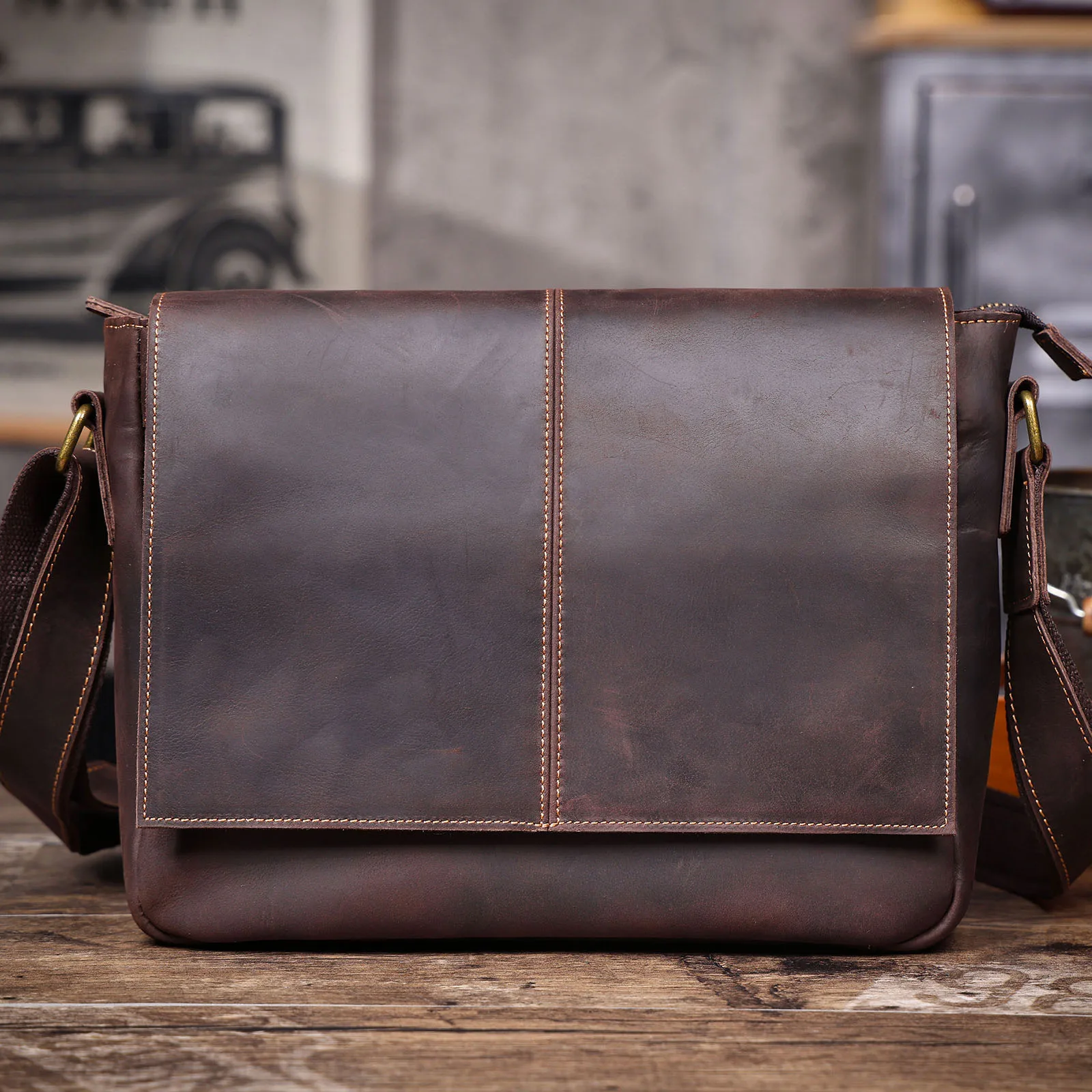 Vintage Herren-Aktentasche aus echtem Leder, 15-Zoll-Laptoptasche, Messenger-Taschen für Arbeit und Business, Crazy Horse Rindsleder-Handtasche für Männer, La – Detail 23