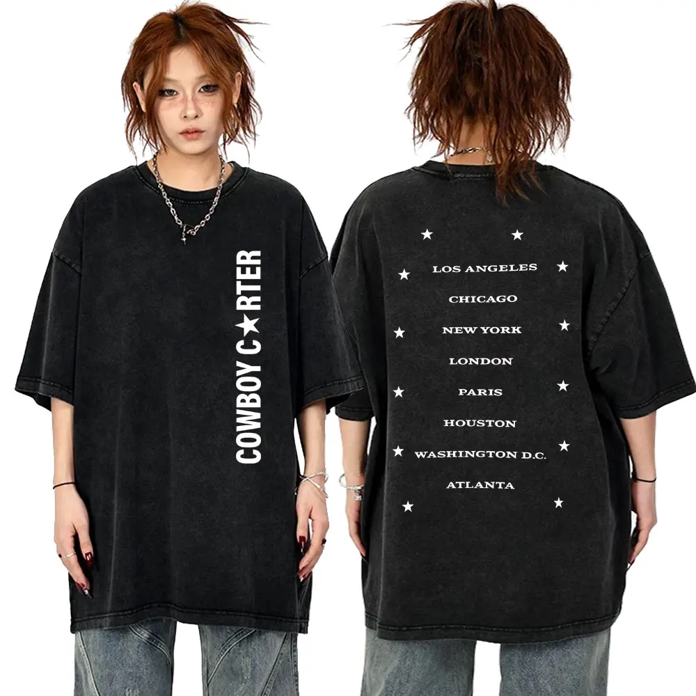 

Beyonce Cowboy Carter Washed T Shirt Men Women Fashion Pop Music T-shirts Summer Male Casual Soft Cotton Vintage Short Sleeve