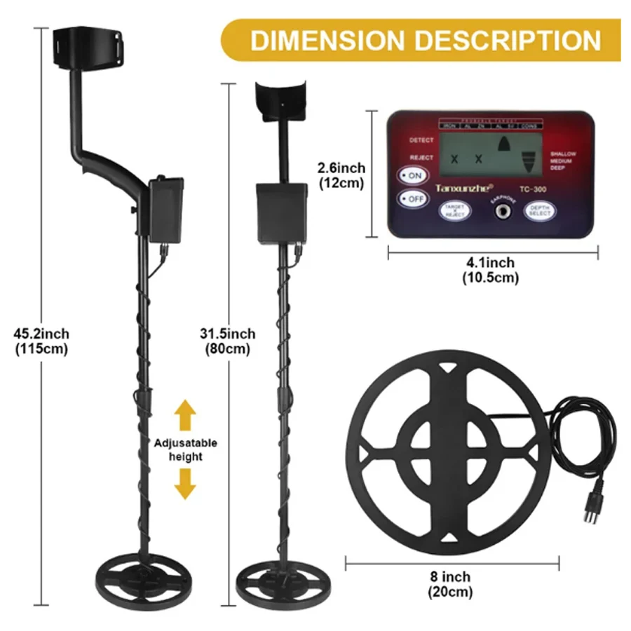 TC-300 podziemny wykrywacz metali przenośny poszukiwacz skarbów obwód zewnętrzny metal wysoka czułość IP68 wodoodporny wykrywacz złota