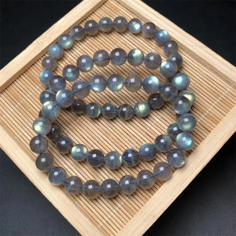 Natural Labradorite Bracelet Handmade Reiki Crystal Fortune Energy Bangle Mineral Woman Amulet Jewelry Gift 8mm