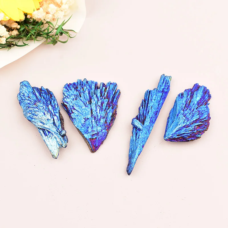 Natural Black Tourmaline Peacock Feather Electroplated Crystal Healing Reiki Mineral Specimen Crafts Home Decor DIY Souvenir