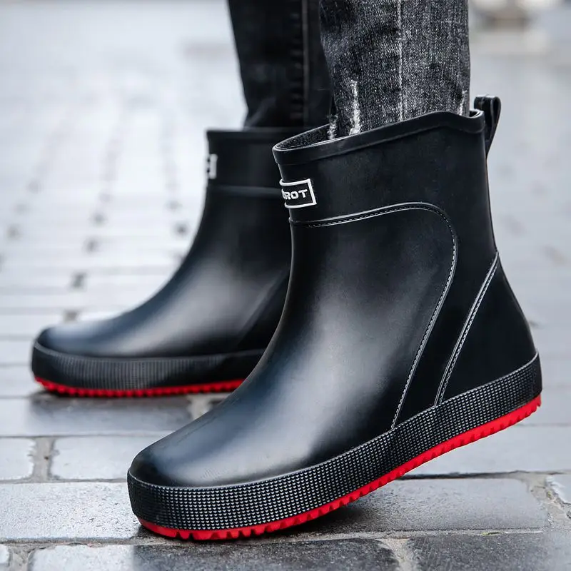 

Короткие непромокаемые резиновые сапоги для мужчин Шеф-повар Кухня Оригинальные модные сапоги с широкими пальцами Дизайнерские уличные мужские туфли для взрослых Water 2025