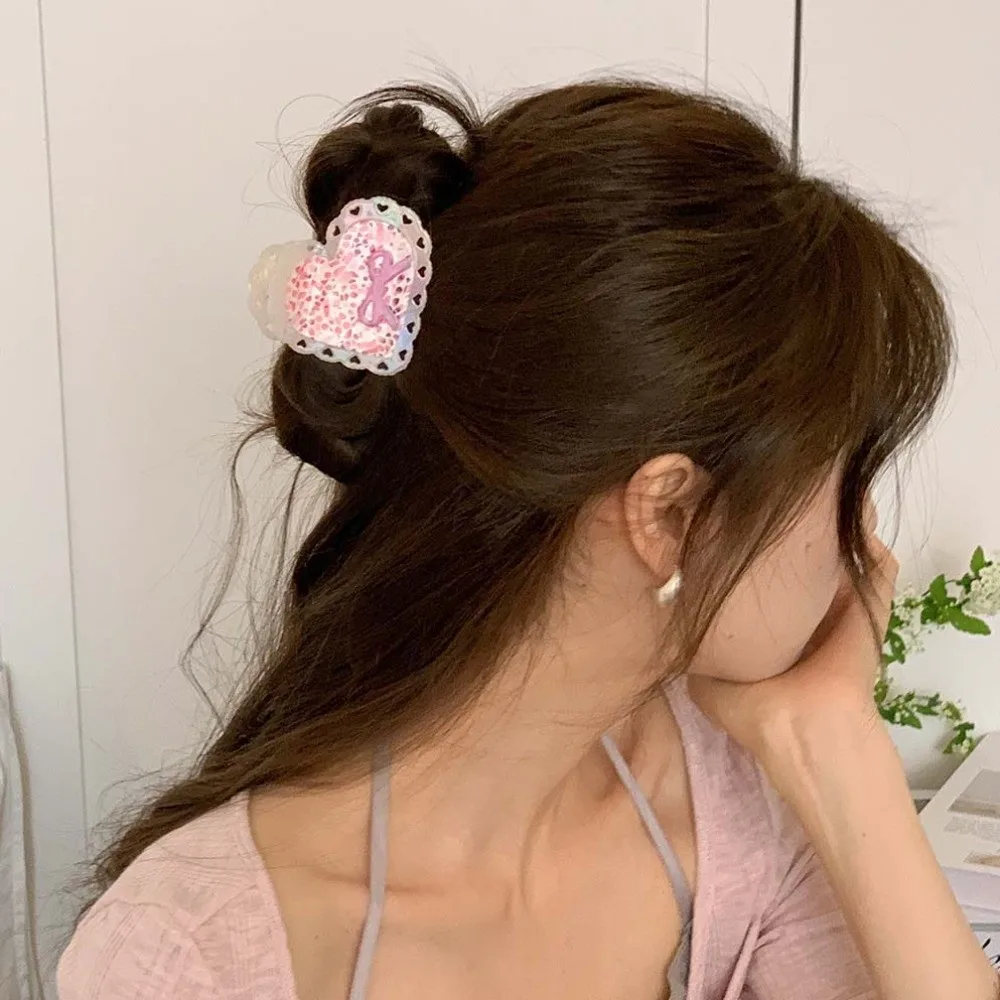 

Hair Accessories Elegant Heart Shark Clip Korean Style Stripe Acetic Acid Hair Claw Acrylic Solid Color Bow Hair Claw Work