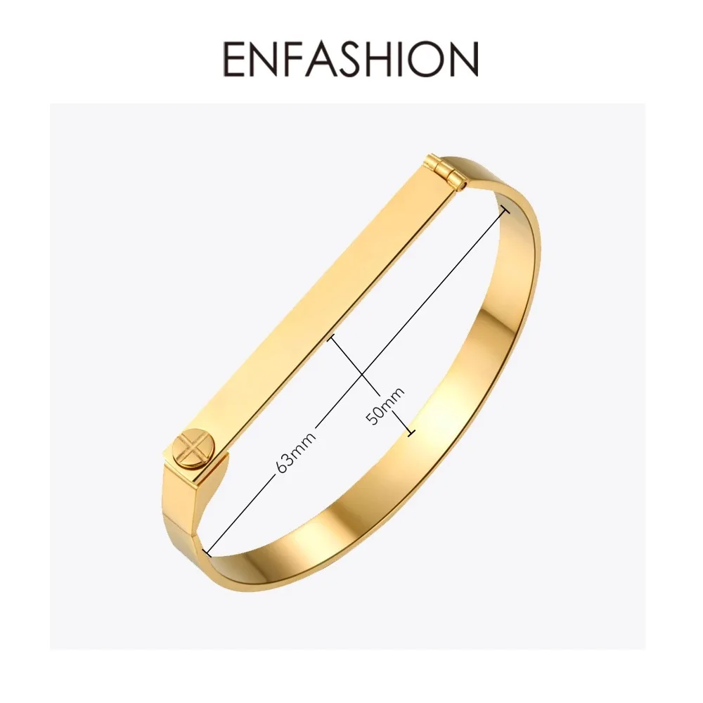 Enfashion Personalized Engraved Name Bracelet Gold Color Bar Screw Bangles Lovers Bracelets For Women Men Cuff Bracelets B4003-M