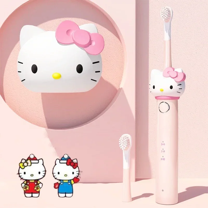 Kawaii Sanrio HelloKitty Electric Toothbrush Cute Anime Soft Hair Travel Portable Fiber Toothbrush Girl Oral Care Cleaning Brush