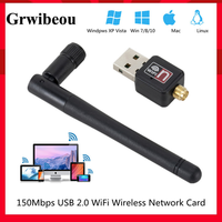 Mini WiFi Wireless Network Card USB 2.0 150M 802.11 b/g/n LAN Adapter Card 150 Mbps 2dBi WiFi Dongle for Laptop PC USB Ethernet