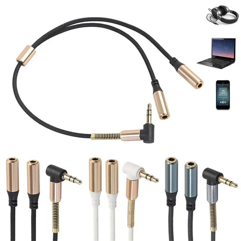 High Quality 3.5mm 1 To 2 Dual Y Audio Headset Jack Splitter Share Cable Adapter Golden Connector Earpiece for Earphone Headphon