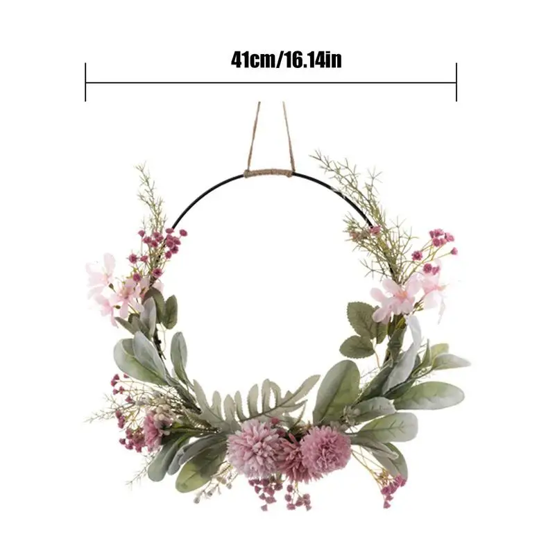 Corona de aro Floral para puerta de primavera, colgador de puerta redondo con flores de crisantemo de Orquídea y ramas verdes, 41cm/16 pulgadas