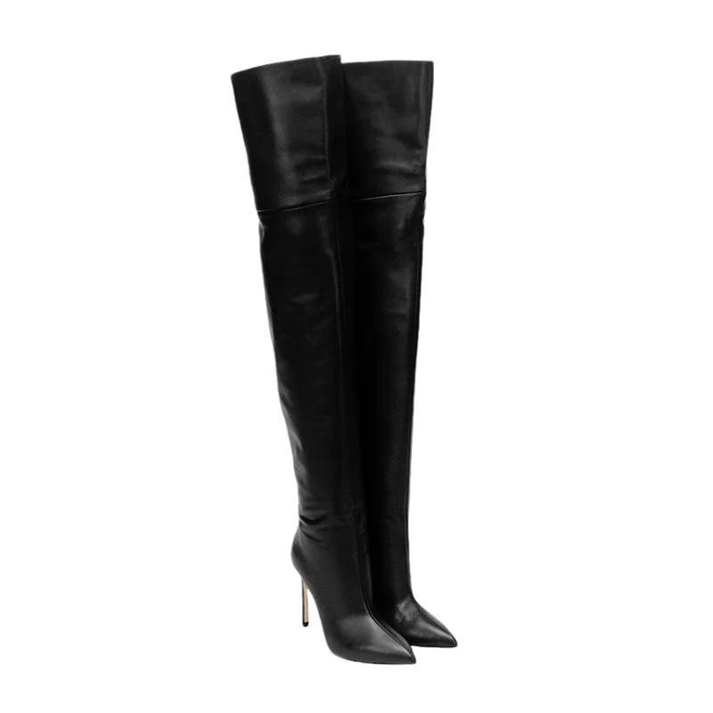 Arden Furtado 2025Autumn Brown Thin heels Over The Knee Boots Pointed Toe Patchwork Slip-on Super high heel Fashion Knight boots