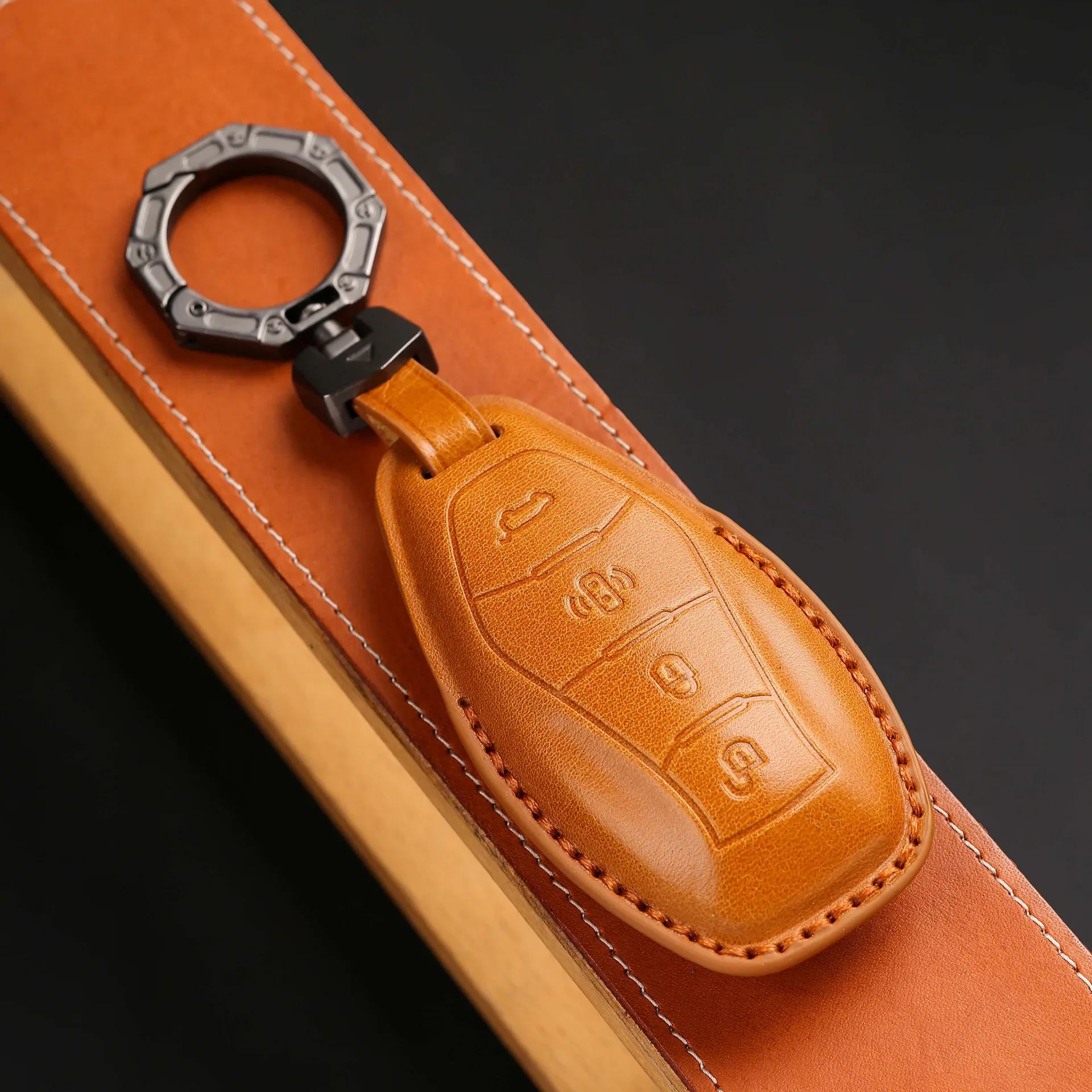 

1pc Smart Car Key Case Cover Fob Holder For FAW Hongqi H5 2023 Hs5 H9 Eqm5 Hs7 2022 Keychain Shell Genuine Leather 4 Button