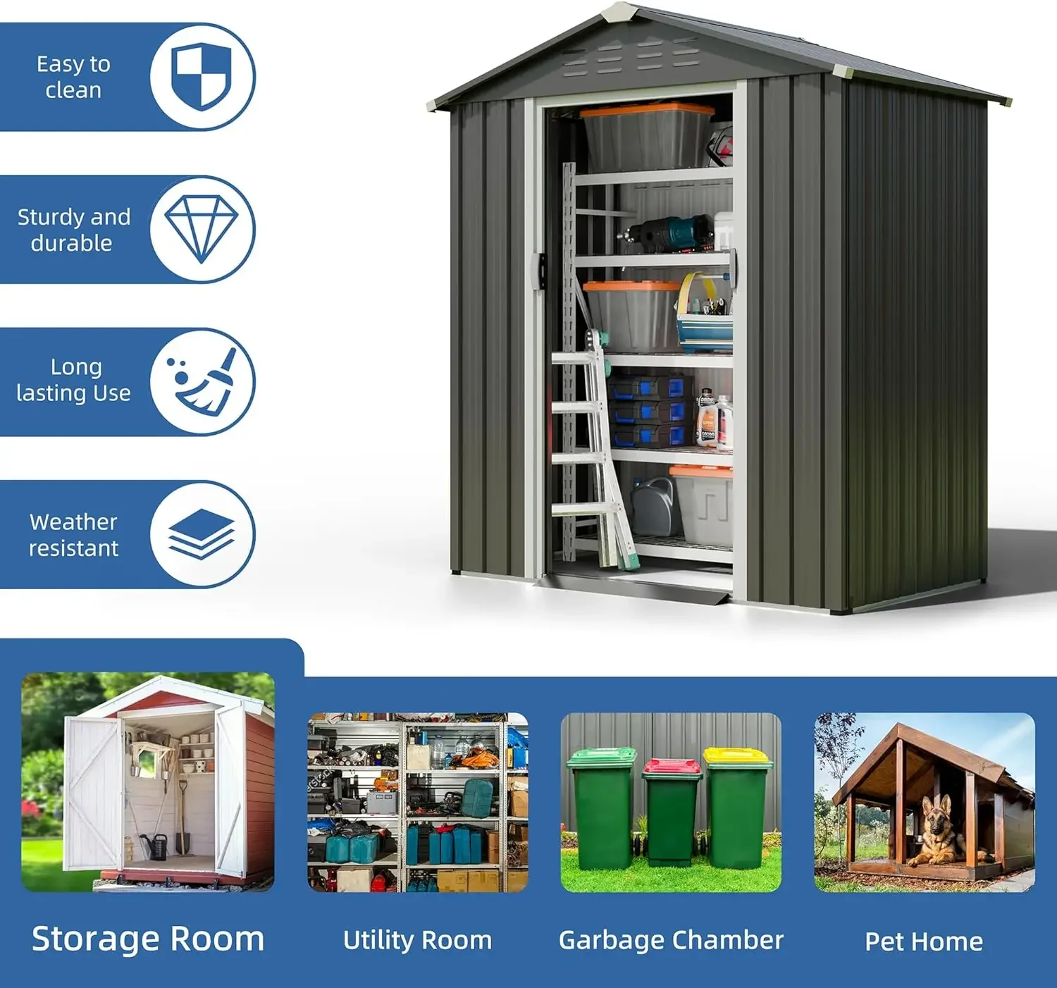 

[Discounted Price!]5x3 FT Metal Outdoor Garden Storage Shed,Waterproof Metal Garden Sheds with Window and Lockable Double Door