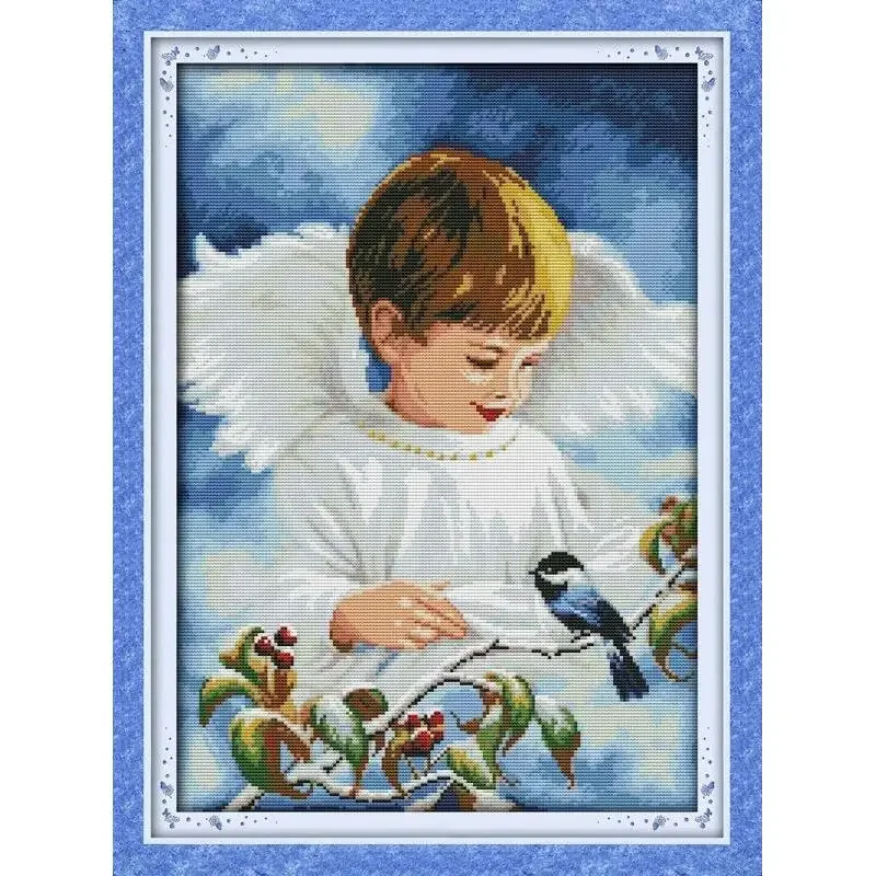 Joy Sunday Pre-printed Cross Stitch Kit  Easy Pattern Aida  Stamped Fabric Embroidery Set-A Lovely Cherub(1)boy