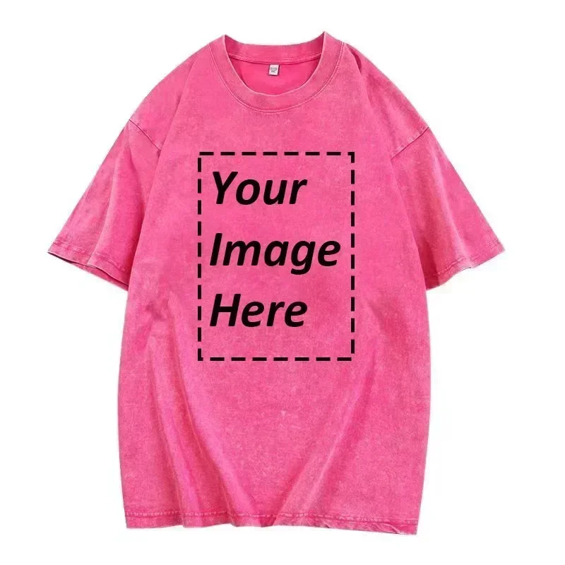 230g Heavy Men Women Washed Vintage Customized Print Oversized T-Shirts Street Hip Hop Punk Harajuku Casual Cotton Short EU Size