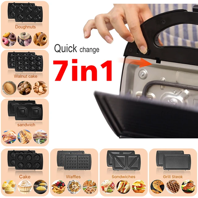 Electric Waffle Maker 7 In 1 Grill Sandwich Cake Donut Walnut Panini Plate Cooking Kitchen Appliances Toaster Breakfast Machine 5