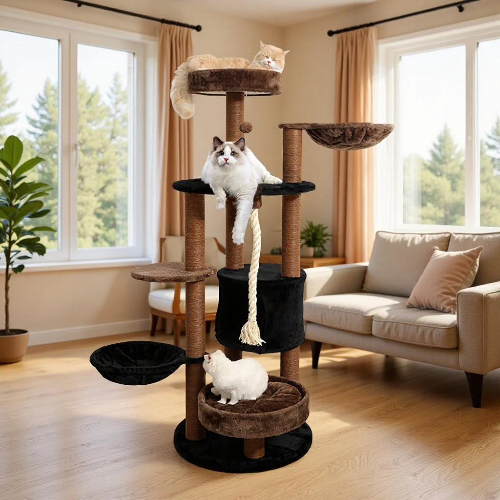 

Когтеточка-дерево для кошек с сизалевыми столбиками, игровой комплекс, лежанка и игрушка-лежанка для домашних кошек