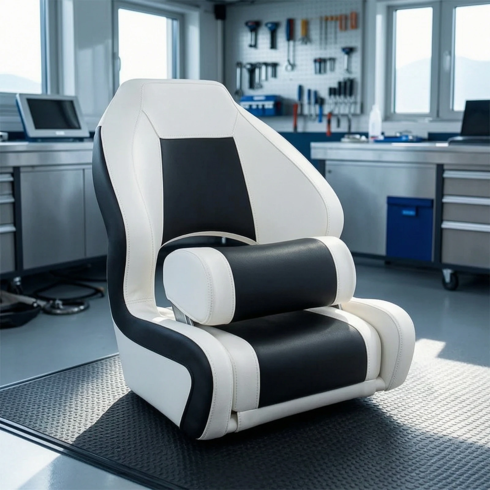 Boat Bucket Seat with Armrest Padded Helmsperson Boat Seat with Armrest Chair Supportive Ergonomic for Captains, Cockpit, Cabin - view 4