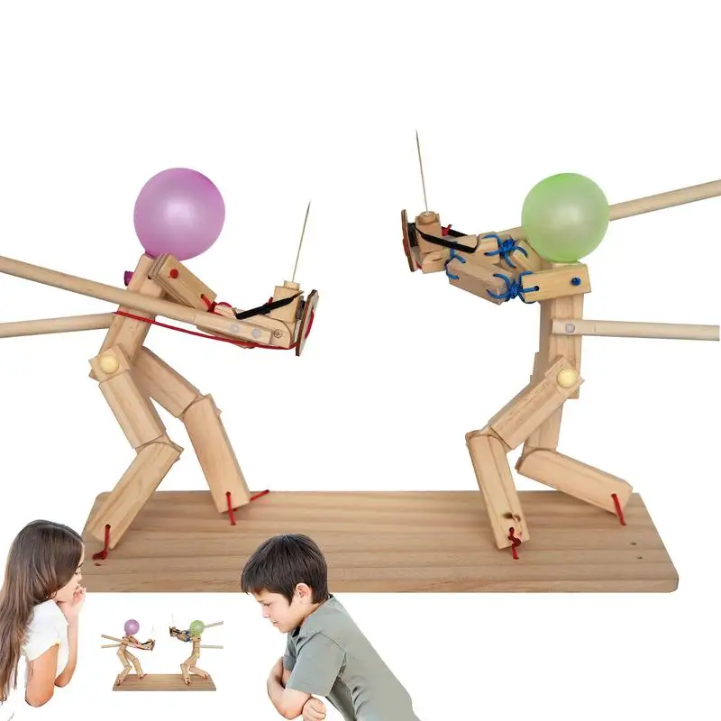 Hand Puppets Balloon Man Battle 2-Player Handmade Wooden Fencing Puppets Balloon Exciting Board Games Includes 100 Balloons for