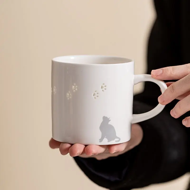 

Ceramic Exquisite Cat Paw Mug Cartoon Birthday Gift Simple Couple Water Cup Coffee Breakfast Cup Office Birthday Christmas Gift