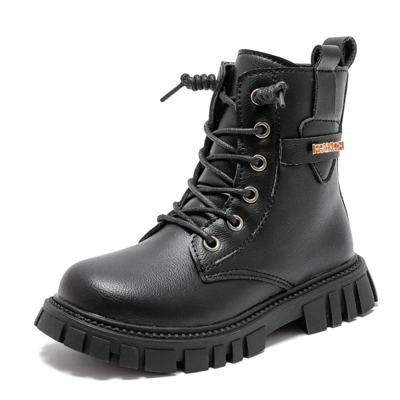 

Модные короткие сапоги для мальчиков и девочек, нескользящие ботинки в британском стиле, детские дизайнерские одинарные ботинки с боковой молнией, кожаные ботинки, противоскользящие