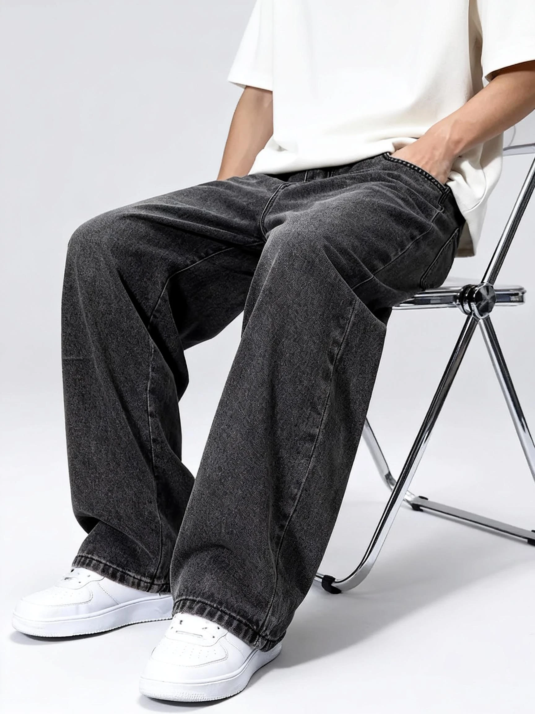 بنطال جينز رجالي فضفاض بأرجل مستقيمة متين وقابل للغسل من قماش الدنيم للرجال هدية مثالية للأصدقاء والأزواج #1