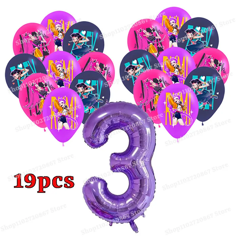 

New KPop Demon Hunters Foil Balloon Party Decoration Anime Cartoon Digital Birthday Balloons Set Baby Photography Props Kid Toys