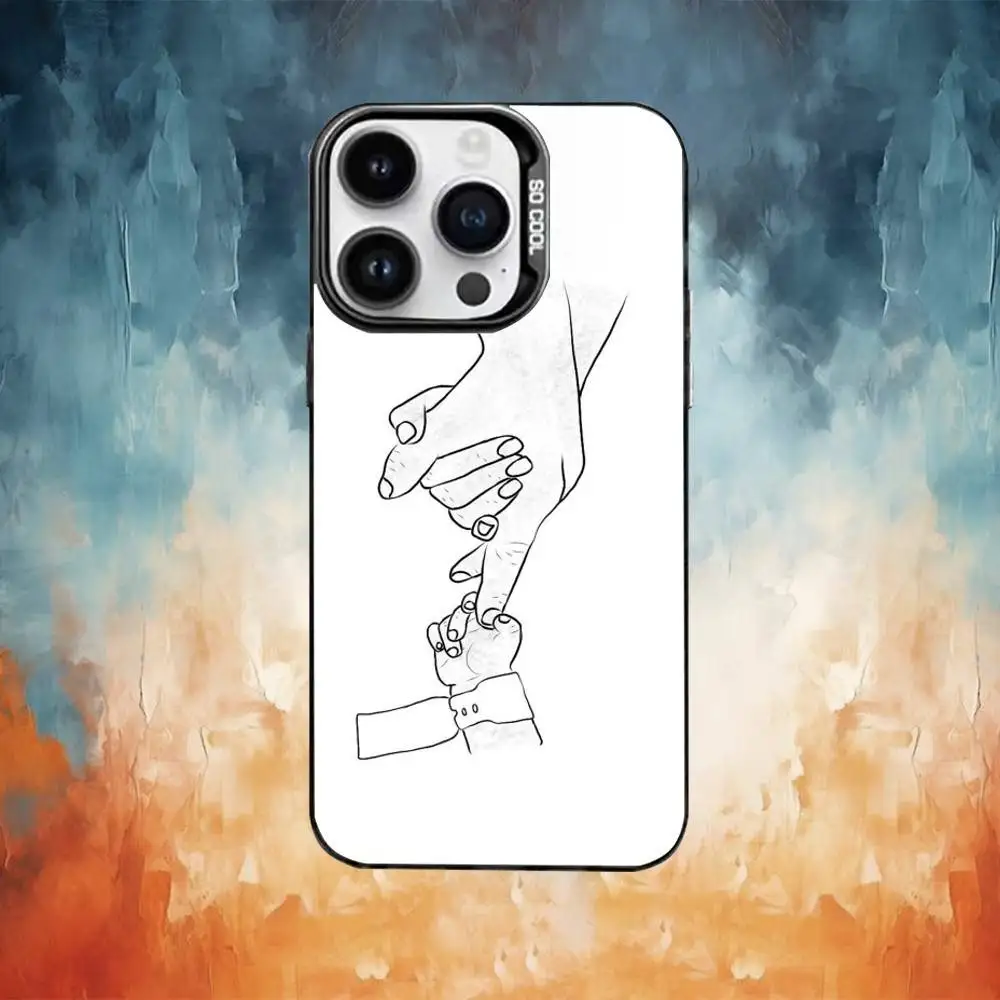 حافظة هاتف يدوية للأم والابن والابن لهاتف آيفون 17،16،15،14،13،12،11 بلس، برو ماكس غطاء مقاوم للصدمات من الحلوى السوداء غير اللامعة