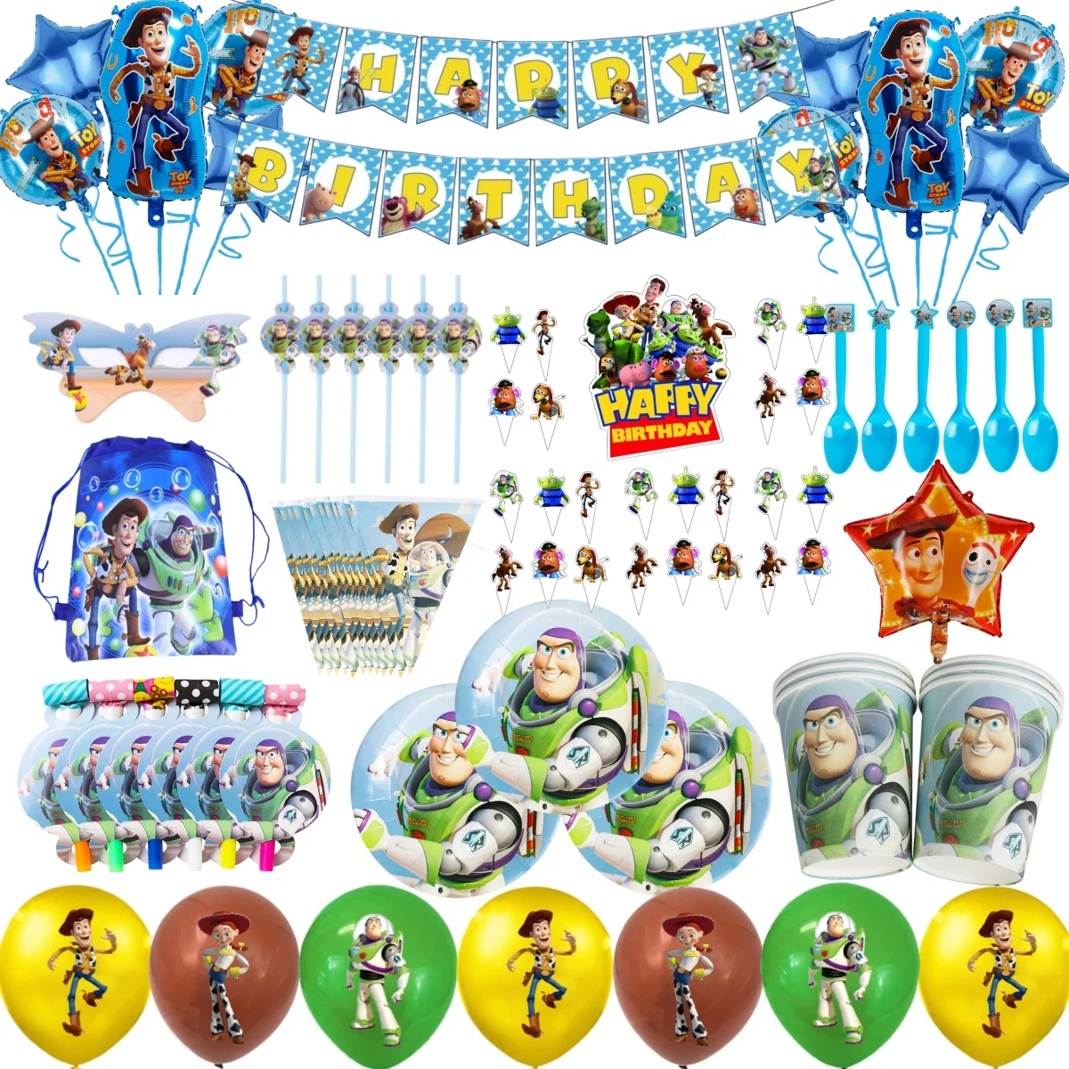 

Toy Story Buzz Lightyear Disney Birthday Party Theme Disposable Tableware Set Woody Balloon Party Hat Background Baby Shower