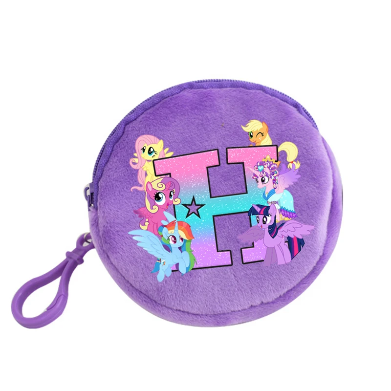 

Круглый кошелек для монет My Little Pony, милый мини-карманный кошелек с буквой A-Z, сумка для ключей с мультяшным принтом, сумка для хранения аксессуаров для мальчиков и девочек