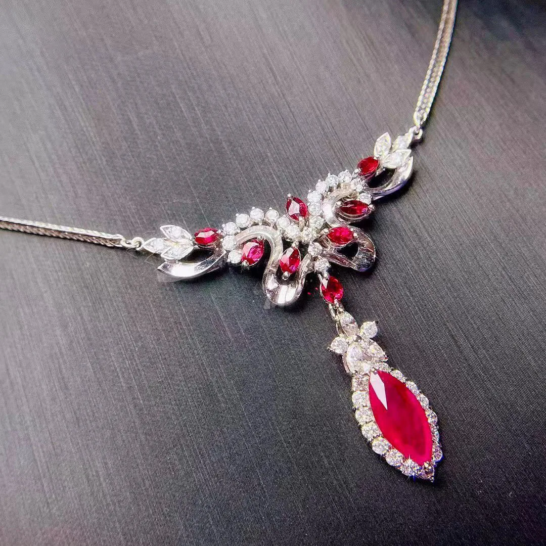 S925 Sterling Silber Halskette Neue Schwere Industrie Leichter Luxus Mikro-Eingelegte Diamant-Rubin-Kette – Detail 3