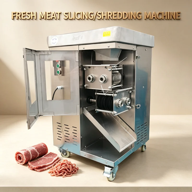 Double Blade Set Commercial Meat Slicer High Power One Time Forming Fresh Meat Shredded Machine