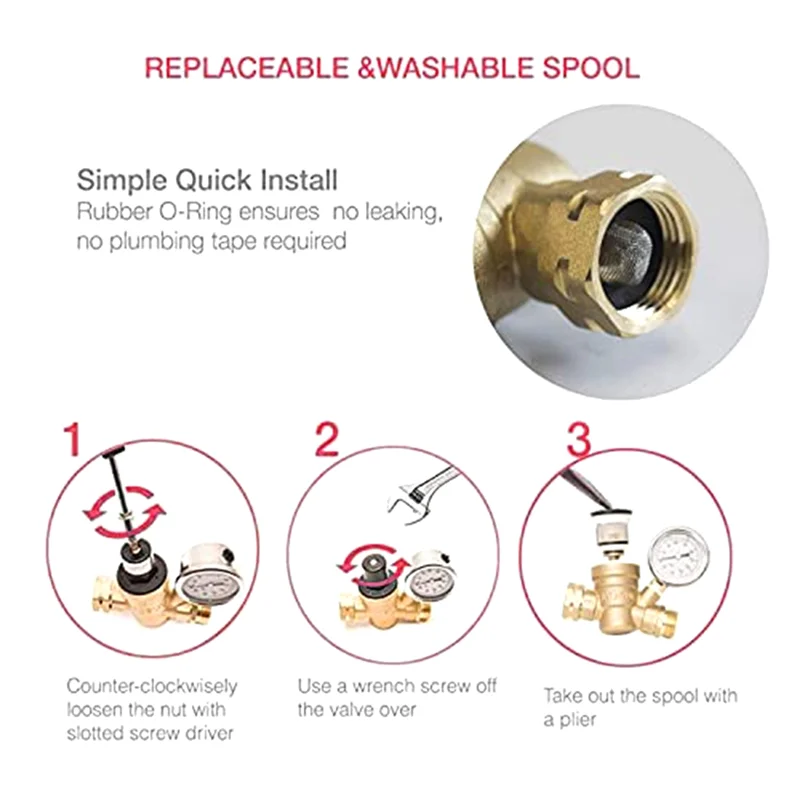 

RV Water Pressure Regulator Valve Brass With Gauge And Inlet Screened Filter For Camper Trailer