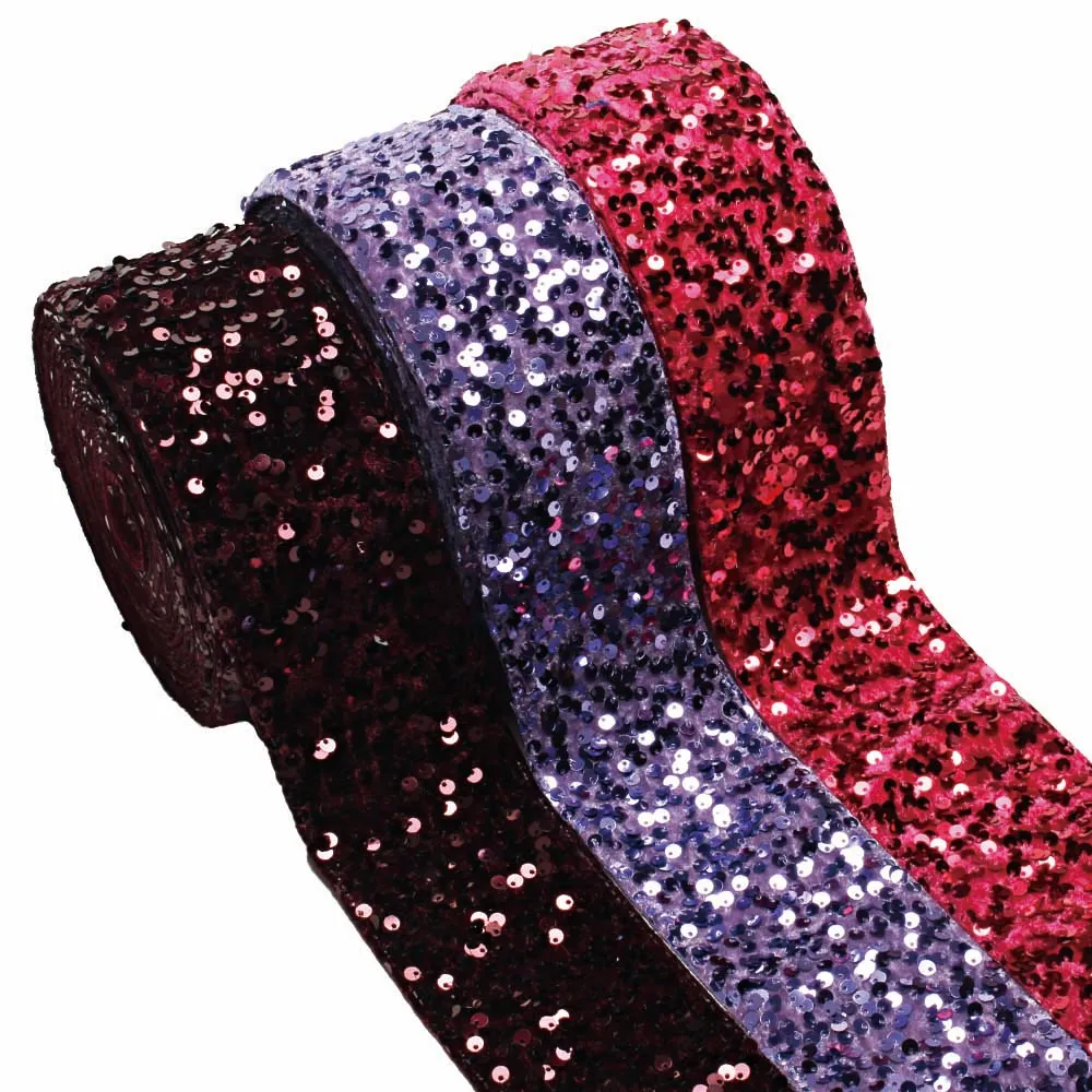 Wholesale Velvet Sequin Ribbon 3'' 75mm DIY for Hairbows DIY handmade materials 20yards in stock