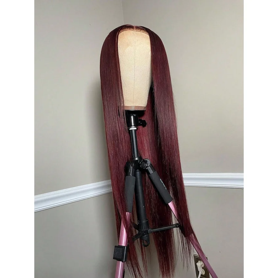 200% 99J Burgundy Lace Frontal Wig 13x4 Straight Lace Front Wig HD Transparent Lace Wine 99J Colored Pre Plucked With Baby Hair image 5