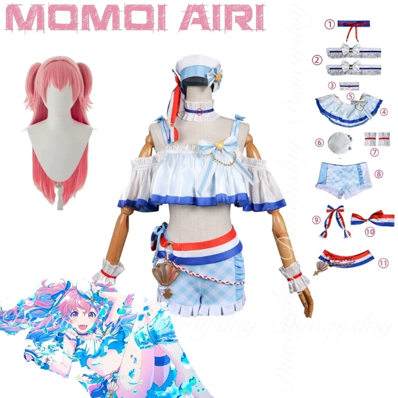 

Project SEKAI: COLORFUL STAGE! feat. Game Momoi Airi Cosplay With The White Blue Swimsuit Parasol Soda Cosplay Costume Full Suit