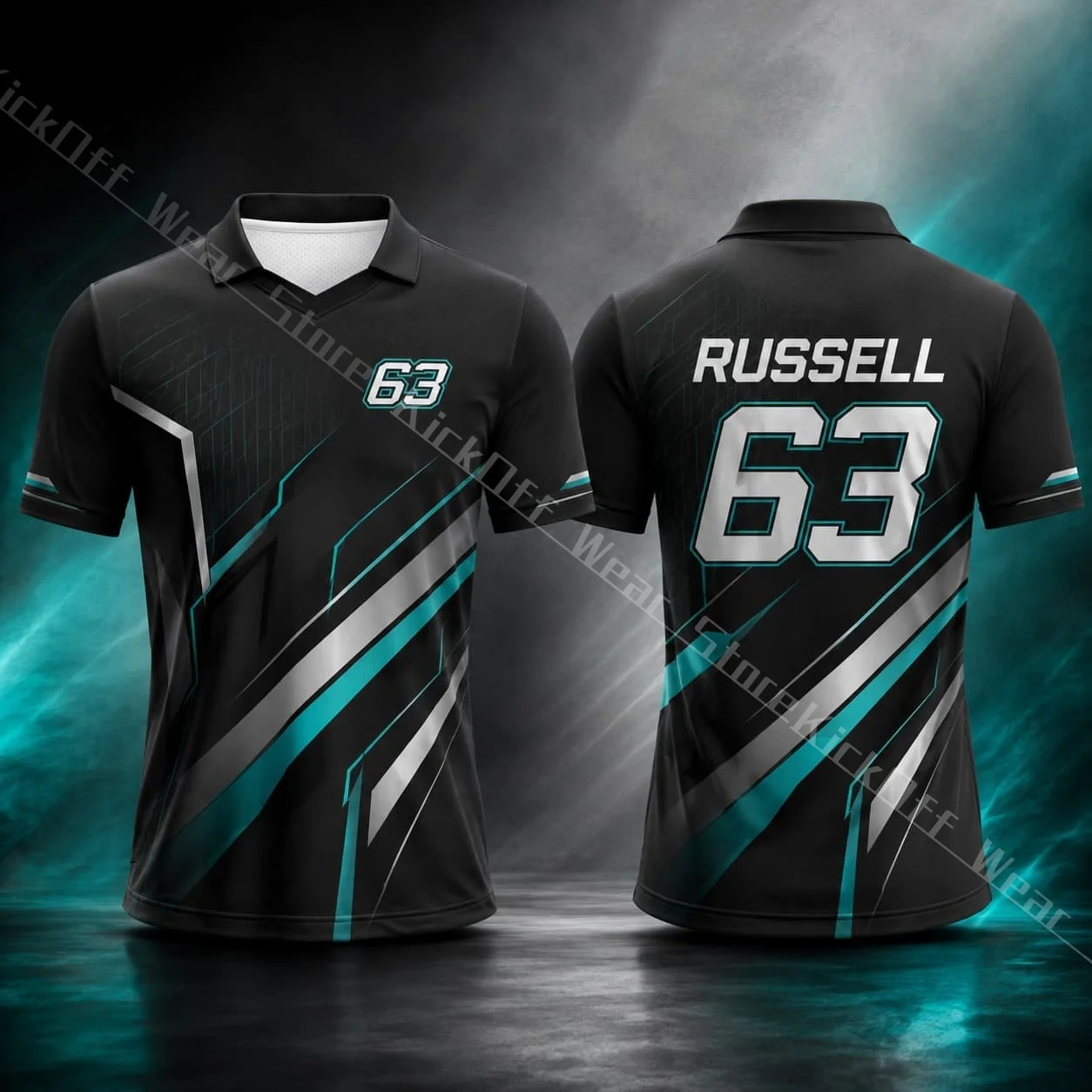 Russell 63 Racing Style Men's T Shirt Polo Shirt Short Sleeve Black Teal Graphic Print Casual Motorsport Inspired Sports Jersey