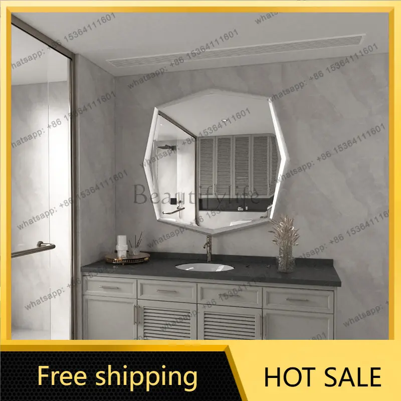 Zj. Light luxury bedroom hallway luminous washstand oval designer bathroom mirror