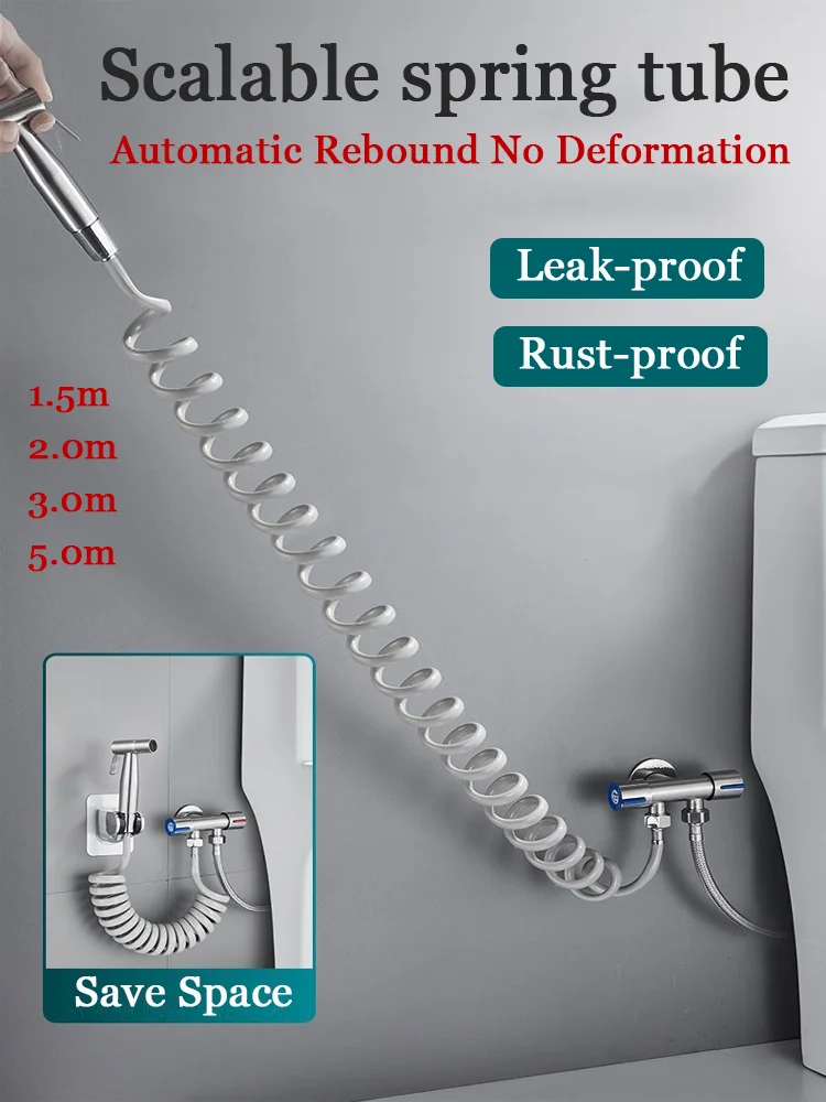 

Upgraded Spring Retractable Shower Hose 1.5/2/3/5 Meters Leak-proof Rust-proof Flexible Hose Showerhead Toilet Bidet Water Pipe