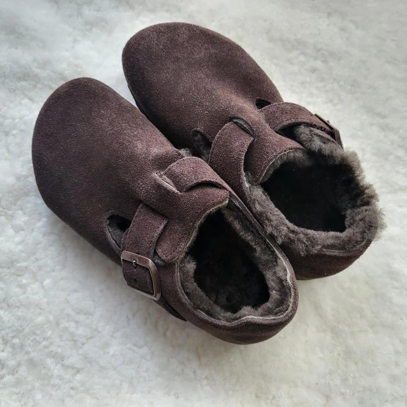 Boston Women's Velvet 2024 New Autumn/Winter Shoes Warm Retro Single Shoes Wearing Woolen Cotton Flat Bottom Lazy Shoes