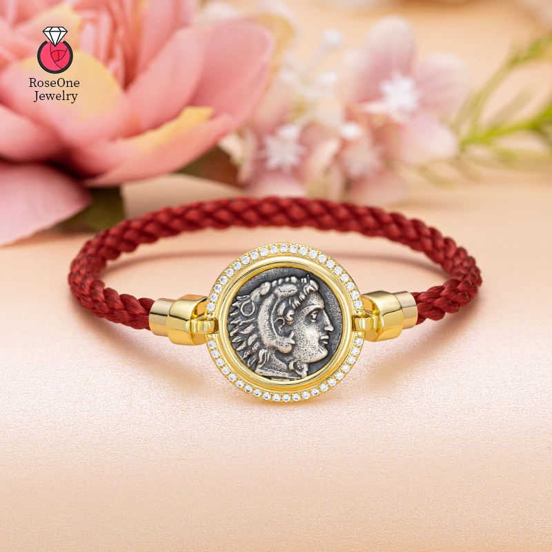 

Vintage Gold Color Coins Bracelet for Women Hercules Ancient Coin Red Rope Bracelet Bracelets for Men Women Gifts