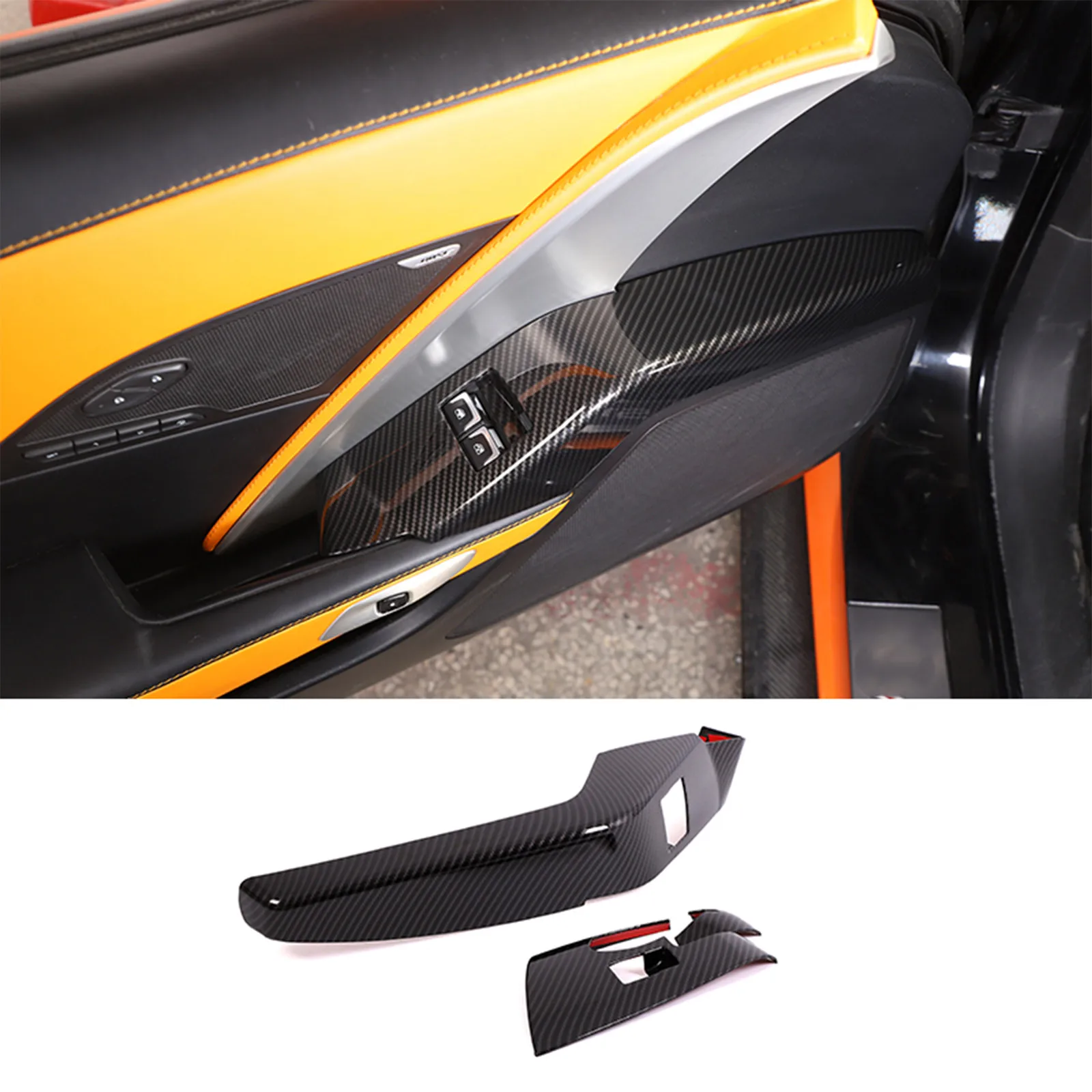 

For 2014-2019 Chevrolet Corvette C7 ABS carbon fiber car styling car glass lift switch frame sticker car interior accessories