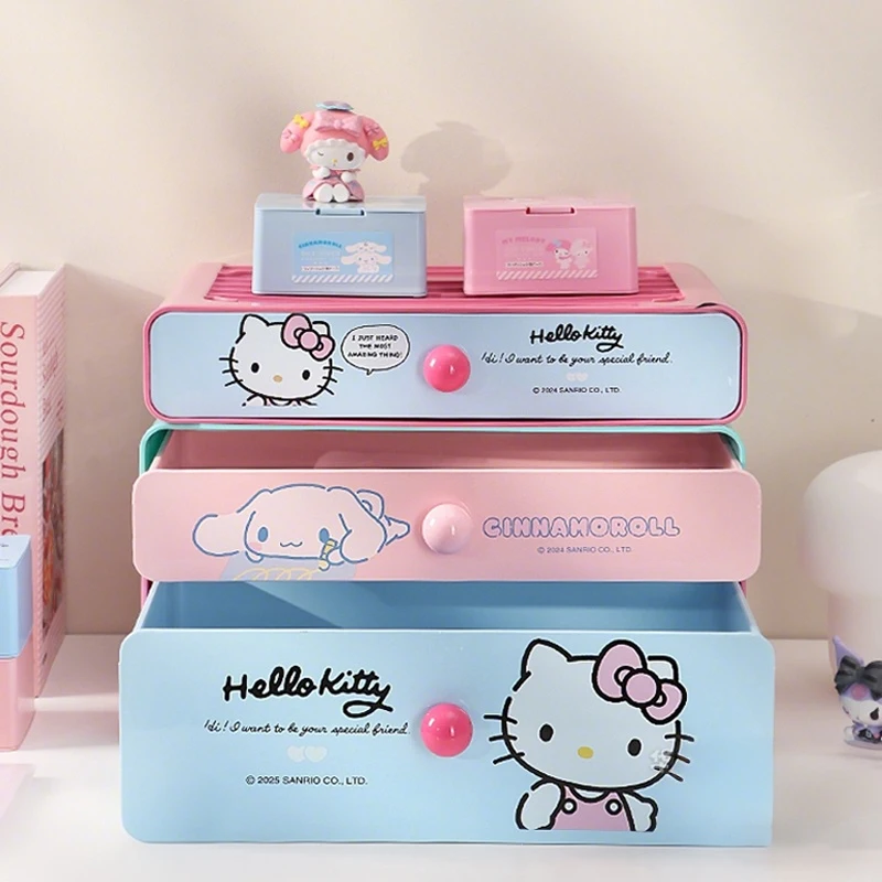 

Anime Cartoon Hello Kitty Cinnamoroll Kuromi Large Capacity Desktop Drawer Storage Box Kawaii Jewelry Organizer Holiday Gift