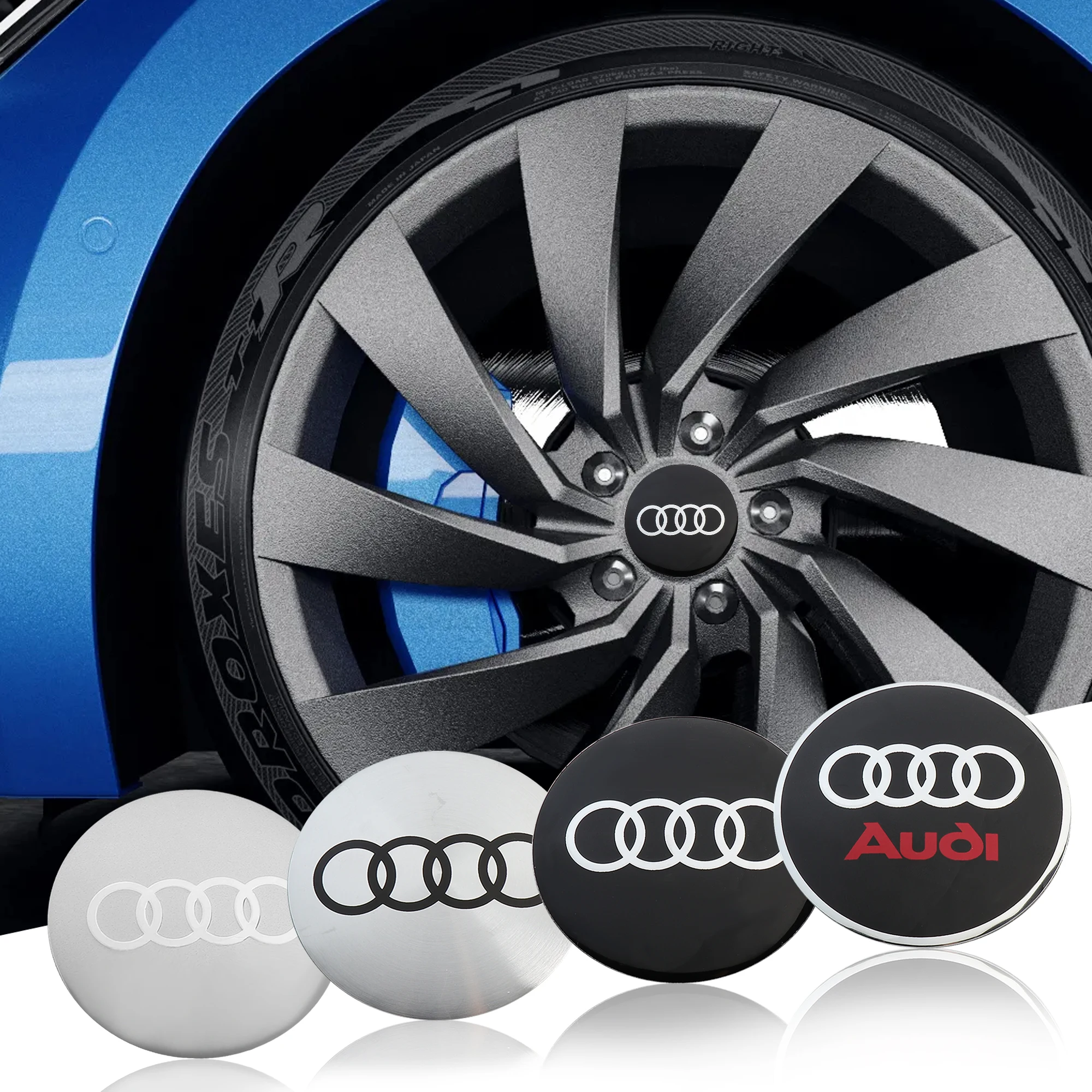 56/60/65mm Auto-Radnabenkappen-Aufkleber Autozubehör für Audi Q7 Sline Quattro A3 A6 8P Q3 A8 B8 S6 RS4 Q8 Sportback A8