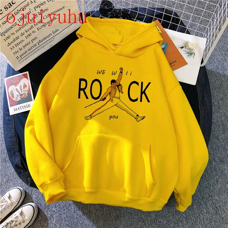 Freddie Mercury Queen Band Hoodies Hip Hop Casual Hooded Pullovers Funny Graphic Swearshirt Unisex Fashion Oversized Streetwear