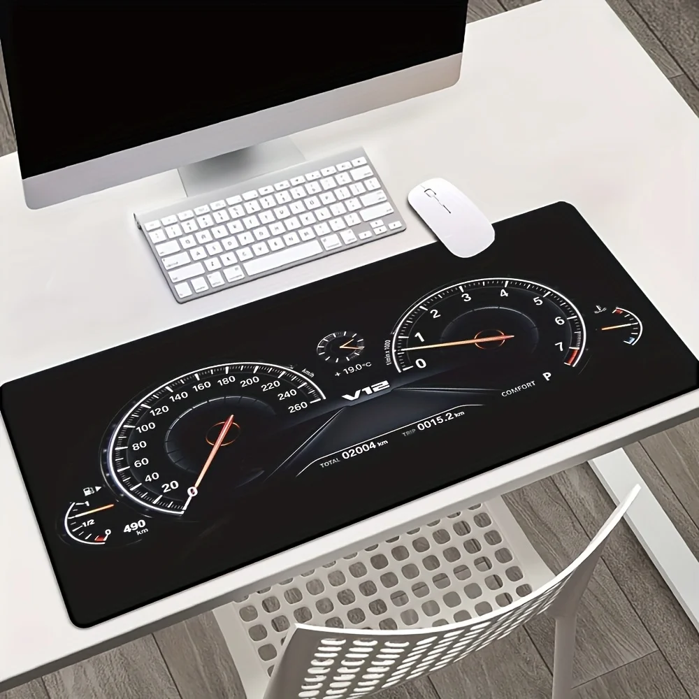 1pc XXL Gaming Desk Mat with Car Dashboard Design - Non-Slip Surface, Speedometer and Tachometer Scales, Durable Rubber Base, PC Keyboard and Mouse Pad for