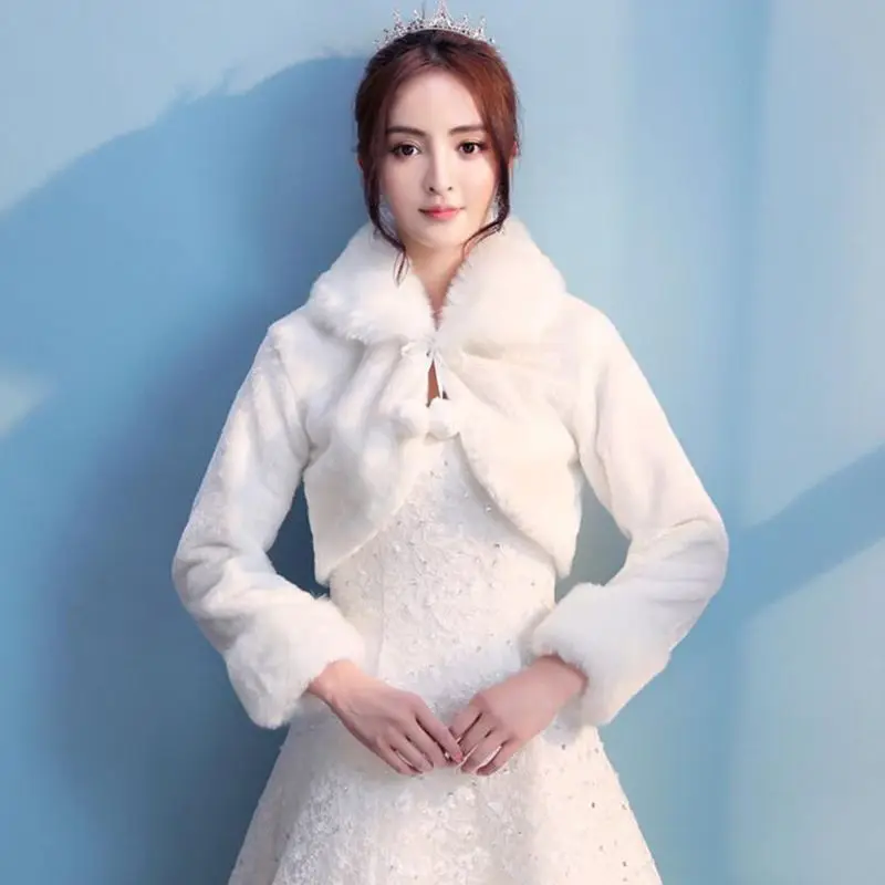 Wedding Bridal Thicken Plush Winter Shawl Wraps Cape Lapel Collar Open Front Eve