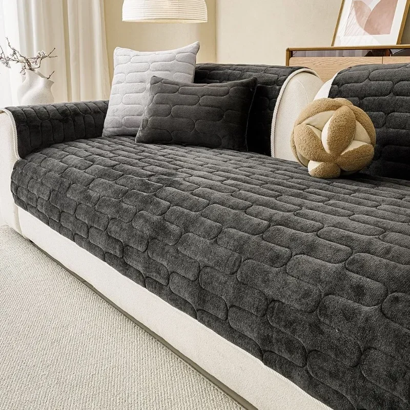Autumn Winter Keep Warm Anti Dirty Sofa Cushion Minimalist Style Straight Sofa Cushion Dustproof Home Living Room Slipcover
