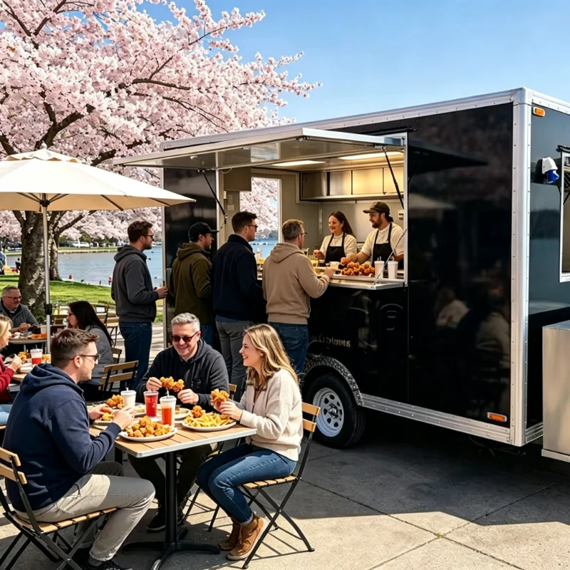 Square Street Food Vending Trailer Double Axle Towable Mobile Catering Cart Support Custom Logo And Light Sign Customized